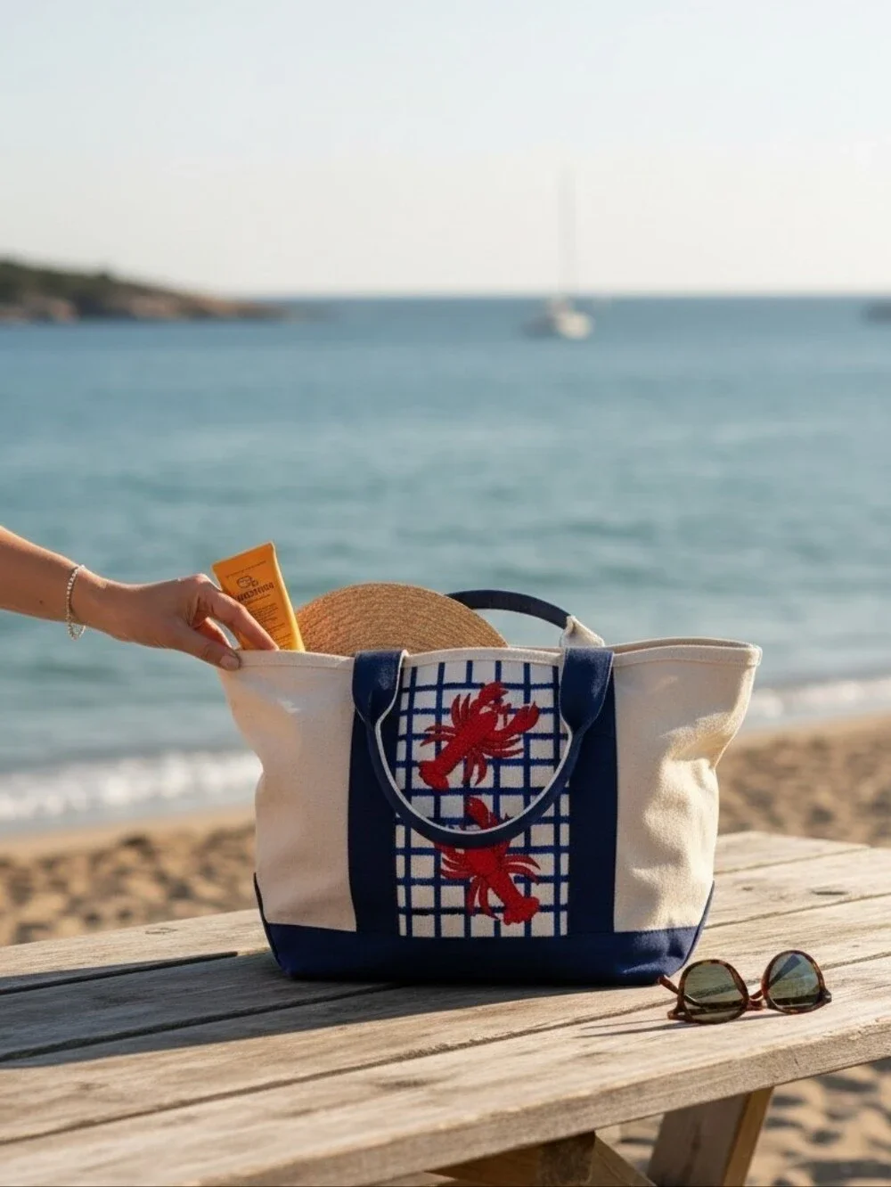 NWT America & Beyond Beaded Lobster Canvas Tote | Coastal Beach Bag | Viral Tote